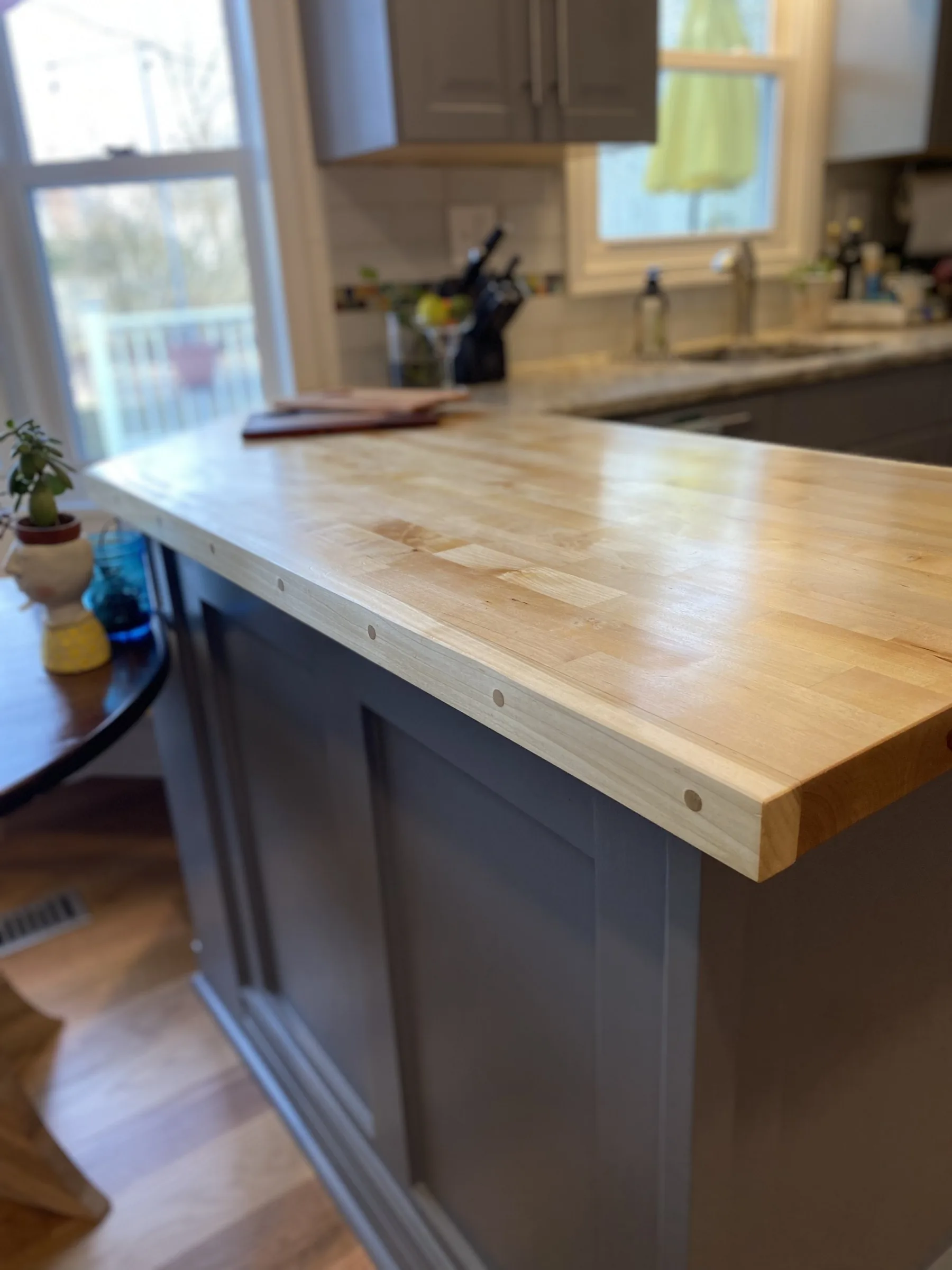 Kitchen island, bench and table