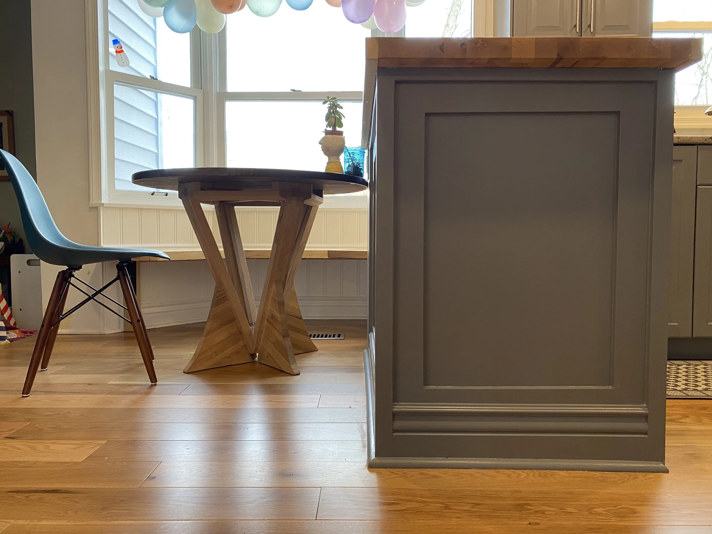 Kitchen island, bench and table