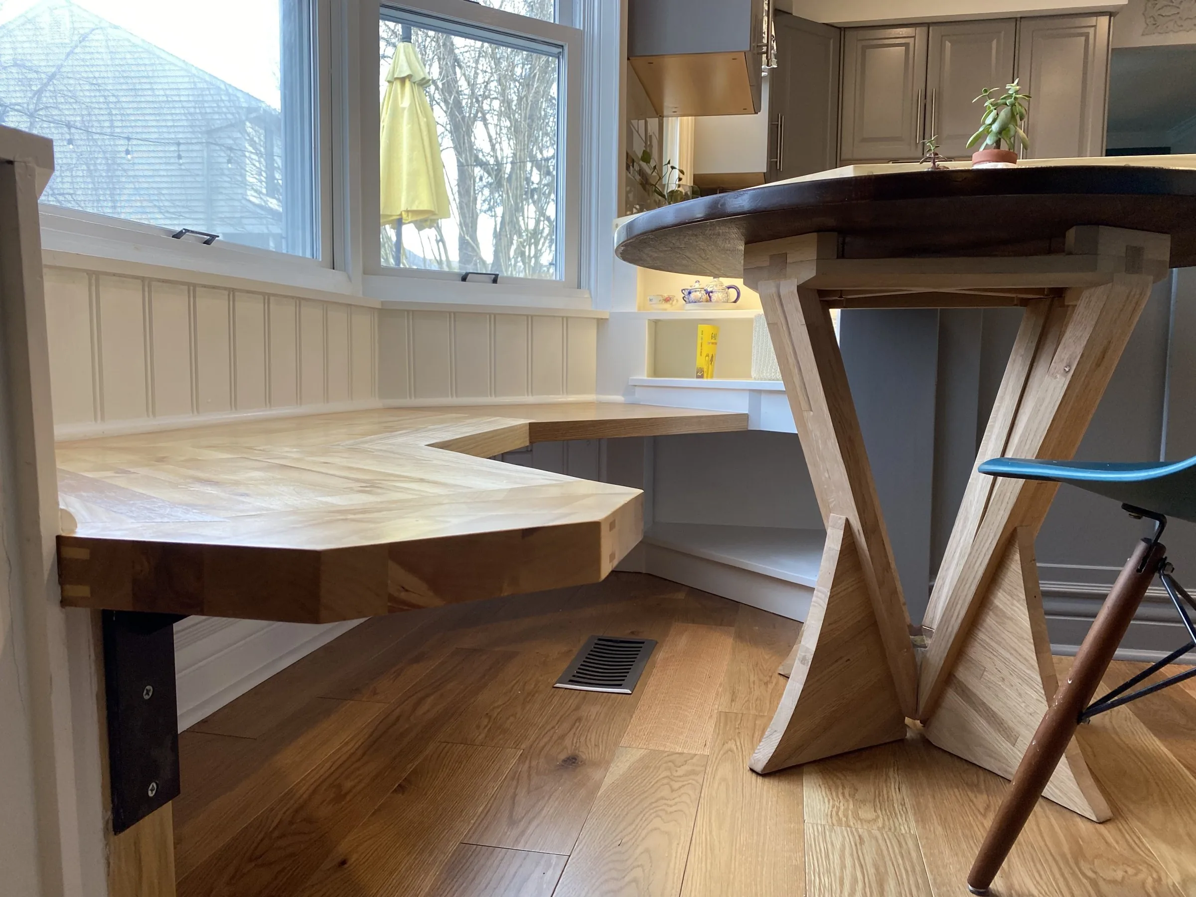 Kitchen island, bench and table