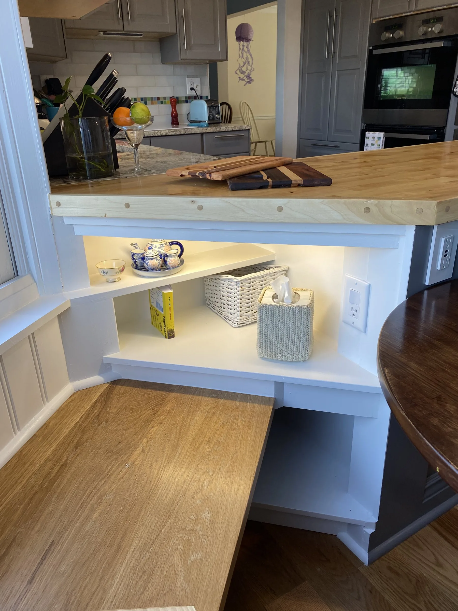 Kitchen island, bench and table