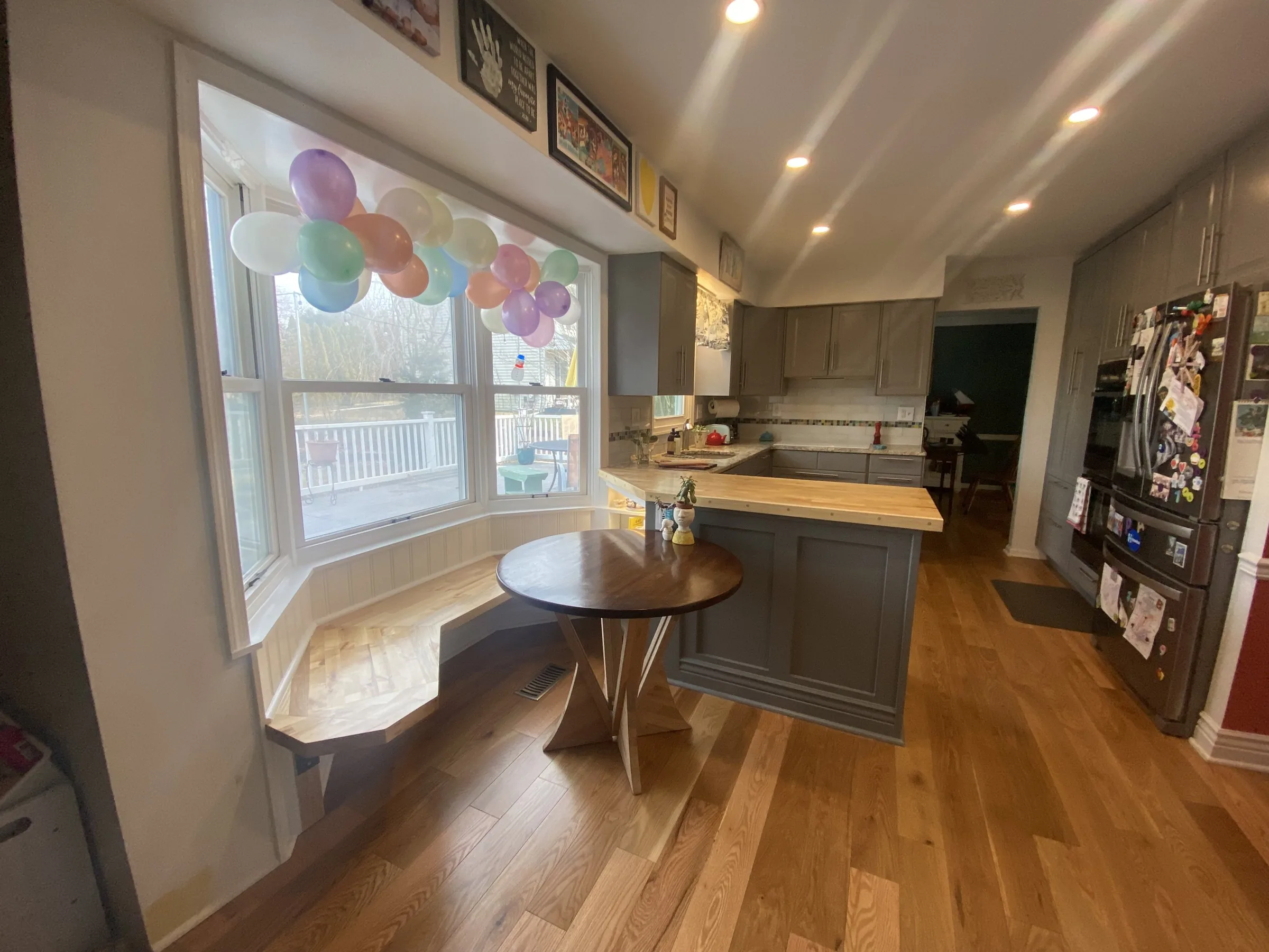 Kitchen island, bench and table